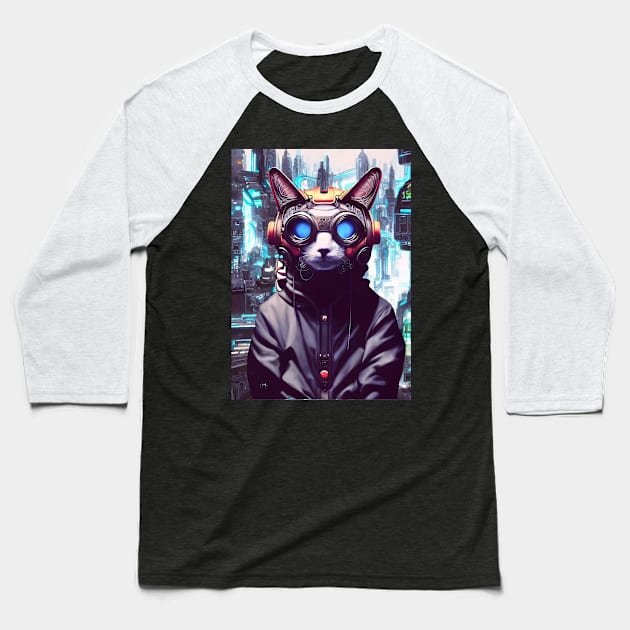 Cool Japanese Techno Cat In Japan Neon City Baseball T-Shirt by star trek fanart and more